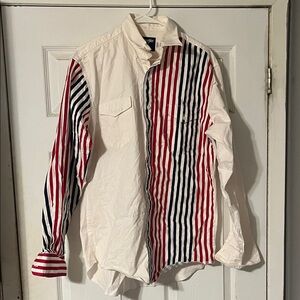 Wrangler Red and Blue Striped Casual Button Down Shirt